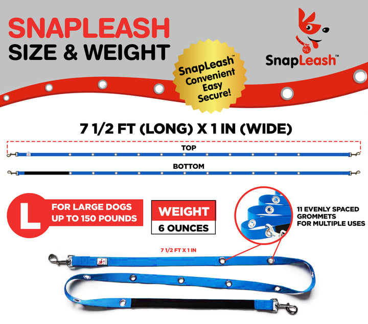 SnapLeash Hands Free Multi-Use Leash and Lead - 7 1/2 Feet Long