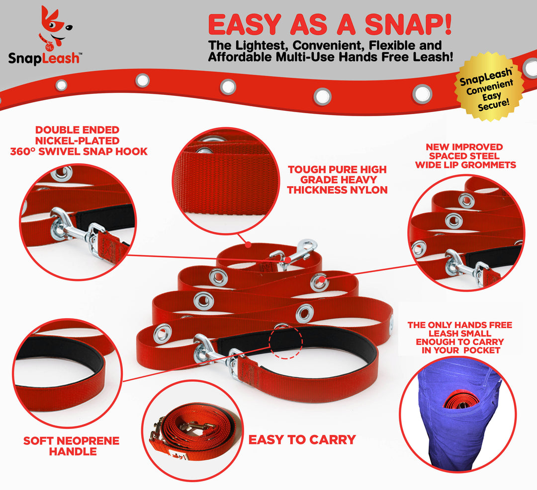 SnapLeash Hands Free Multi-Use Leash and Lead - 7 1/2 Feet Long